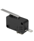 Must Have 2 Pin Micro Limit Switch With Lever VMN15 125V 250V AC, black housing, metal lever, side view