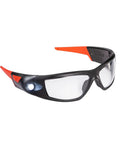 Rechargeable Lighted Safety Glasses With Tilt-And-Twist Optic ANSI Z87 Approved, clear lens, showing side view and built-in light