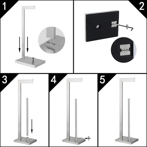 Steps to assemble Free Standing Toilet Paper Holder With Reserve, SUS 304 Stainless Steel Floor Stand Tissue Roll Holder