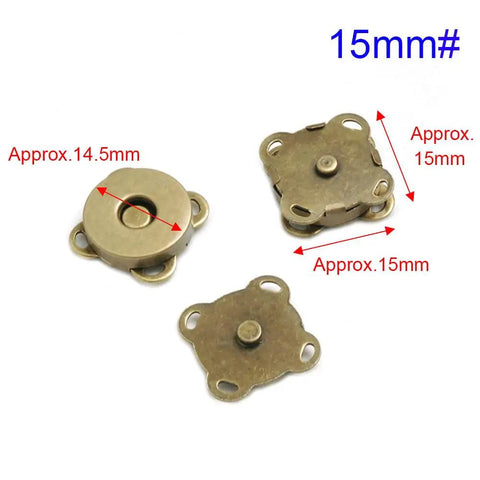Rock Solid Magnetic Snap Buttons Sew On Clasp Kit Twelve Pack showing bronze alloy 15mm size, ideal for heavy duty crafts.