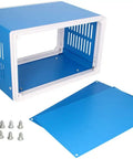 Built Tough Abs Plastic Electronic Junction Box Featuring Dust Resistant Panels And Zero Hassle Interior Routing For Diy Circuit Assemblies And Wire Management Seven By Five Inch Blue Model with detachable panels and screws.