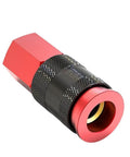 Straight Up Heavy Duty 7.5 Meter Retractable PU Air Hose Kit With Auto Rewind Mechanism Keeps Coils Tangle Free At Workshop Bench Plus Quarter Inch Quick Fit Connection Tips That Withstands Oil And Grease Without Kinking Around Your Tools And Gear. Red brass quick-fit air hose tip