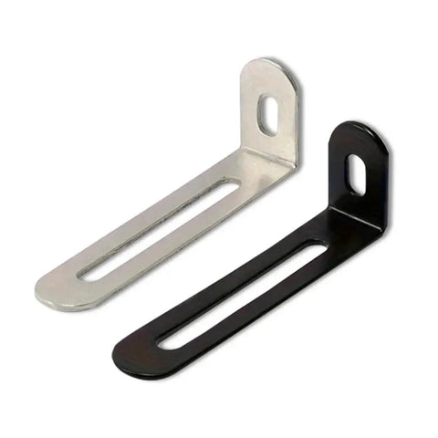Two Pack Beefy Heavy Duty Slotted Adjustable L Corner Brackets For Wood Furniture Reinforcement, Black And Silver Metal Right Angle Supports