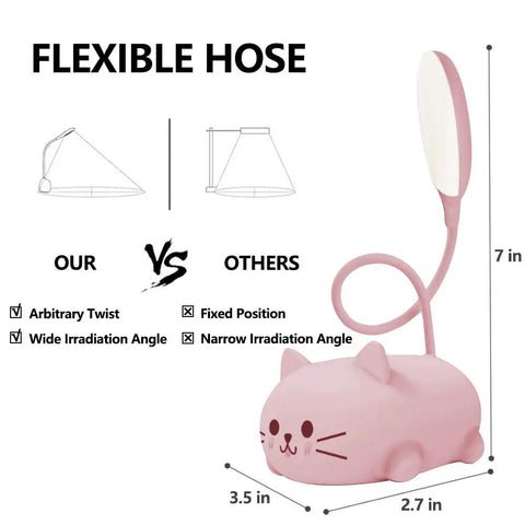 Kids Cat Desk Lamp With Flexible Gooseneck LED Eye Care Light For Homework And Reading Pink Cute Kawaii Desk Accessory Gift