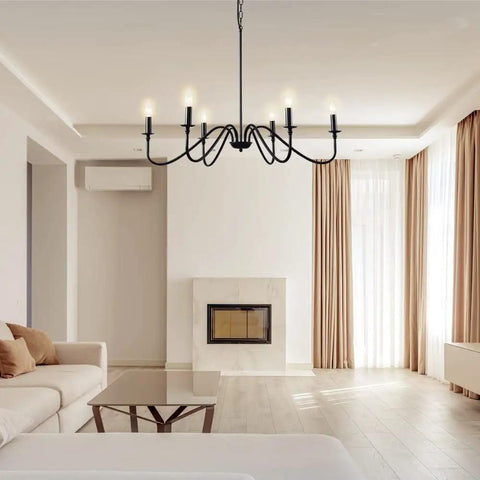 Prewired Plug In Chandelier 34.6 Inch Black Farmhouse Modern Hanging Light for Indoor Outdoor Use Gazebo Rustic Industrial