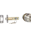 Exterior Door Knob With Lock For Your Pad, Classic Satin Nickel Finish, Brass Body, Steel Core, Adjustable Latch, Two Brass Keys