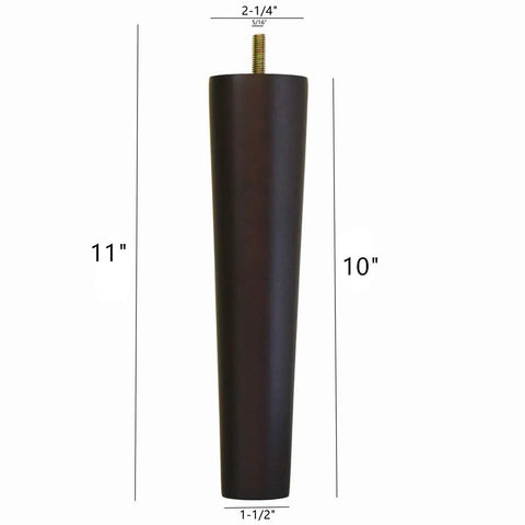 10 Inch Round Solid Wood Furniture Legs Replacement Set Of 4 In Dark Brown Espresso Finish For Sofas, Chairs, Ottomans