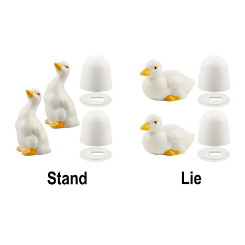 Heckin Cute Duck Toilet Bolt Covers With Ceramic Snap On Screw Caps For Base Bolts, showing white ceramic duck figures and caps.