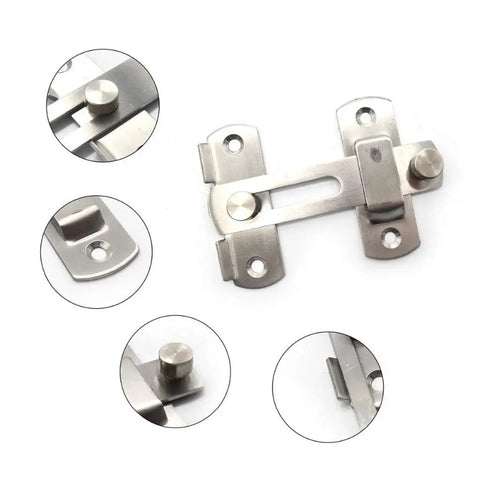 Heavy Duty Metal Gate Latch And Dead Bolt Hasp Lock For Sliding Doors Windows Cabinets Sheds With No Sweat Mounting close up views.