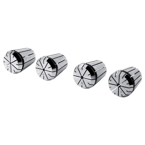 Pro 19 Piece Spring Collet Set For CNC Milling And Engraving Machines With Precision 2mm To 20mm Clamping, four collets displayed.