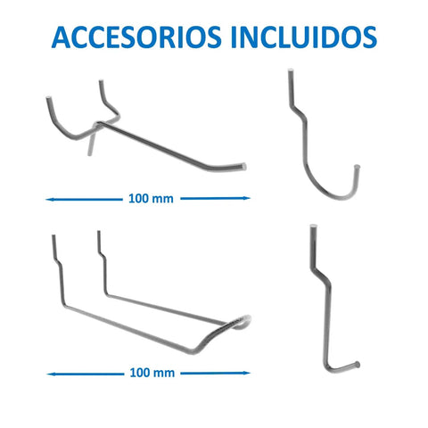 Four hooks included with Wall Tool Panel Organizer With 22 Hooks And 3 Brackets, 900x400mm Anthracite, shown on white background.