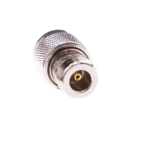 Close-up of 2 Pack UHF PL259 Male To N Type Female RF Coax Adapters 50 Ohm Copper Nickel Plated Connectors For Better Signal Transmission Pro Grade Corrosion Resistant N Coaxial Converter Set