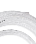 Clear Braided PVC Tubing 5/8 Inch ID By 50 Feet Built To Last Heavy Duty Reinforced Vinyl Hose coiled close-up