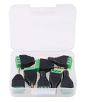 8 Piece 3.5mm Stereo Audio Jack To Av Terminal Adapter Kit Built Like A Tank With Gold Plated Copper Contacts, connectors in a storage case.
