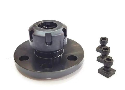 ER25 collet adaptor shown with clamp hardware from Dope 3 Inch Tilting Rotary Milling Indexing Table With 80mm Clamp Kit