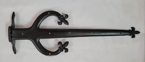 Twenty Two Inch Antique Rustic Cast Iron Door And Gate Hinges Black Faux Farmhouse Barn Shutter Cabinet Hardware For Outdoor Decor With A Dope Badass Vintage Vibe And Top Shelf Artisan Craftsmanship, top view of hinge.