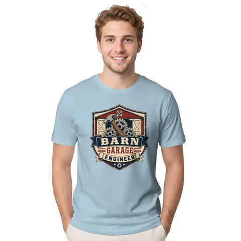 Classic Retro Mechanical Engineer Tee With Vintage Barn Garage Gear Badge Design For Hands-On Builders And Tool Loving Tinkerers In 100 Cotton