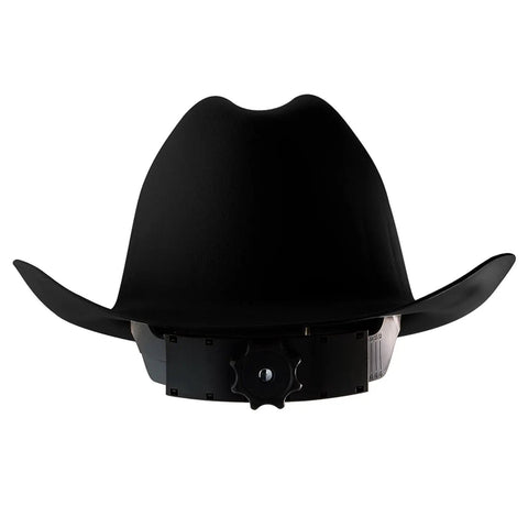 Back view of Cowboy Style Nonvented Full Brim Hard Hat With 4 Point Ratchet Suspension ANSI Z89.1 Type 1 Class E OSHA Safety Helmet