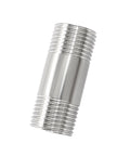 Pipe nipple, 2-inch stainless steel with 1/2-in NPT male threads on both ends, side view