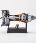 Side view of TR900 Aero Aircraft Engine Model Kit That Actually Runs, 50 Plus Pieces, Functional Jet Turbofan on display