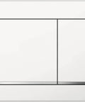 Omega30 Dual Flush Toilet Actuator White Durable Plastic Construction Easy Secure Mounting Compatible With Omega30 Tank Precision Flush Replacement Part With 1 Year Warranty. Front view showing two buttons.