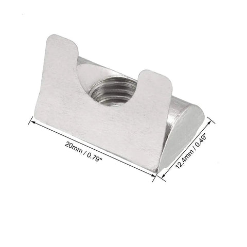 Roll In Spring M8 T Nuts For Aluminum Profiles 3030 4040, universal fit with 8mm groove, carbon steel nickel plated, close-up view