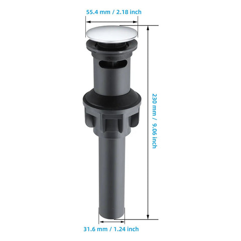 Solid Build Universal Pop Up Sink Drain Stopper With Overflow Chrome Finish Anti Clog Design For Kitchen And Bathroom Sinks - Gray 230mm size.