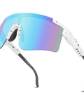 Go To Sport Sunglasses For Men And Women With UV400 Protection, lightweight blue and white frame, side view