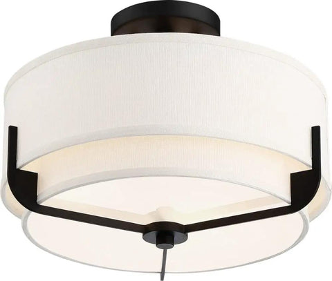 Three Light Semi Flush Mount In Bronze Dark Finish From Frankie Collection, ceiling light with sleek dope style, fabric shade