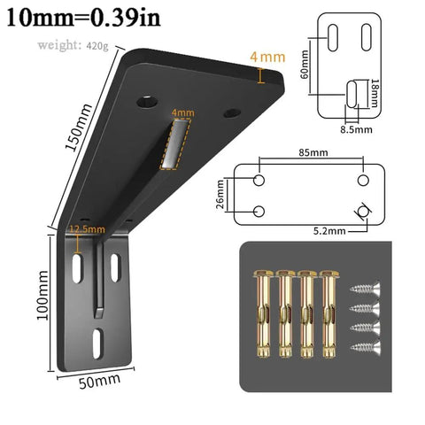 No Nonsense Heavy Duty Wall Mounted Corner Shelf Bracket Pair, Knockout Floating Metal Steel Support dimensions and included screws