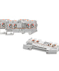 10 Pack DIN Rail Terminal Block PT4 Quattro 4 Conductor Push In Spring Clamp 32A 800V PA66 V0 Industrial Electrical Connectors Gray For Control Panels Automation And Rugged Electrical Installations product