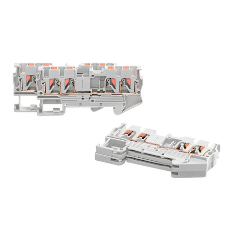 10 Pack DIN Rail Terminal Block PT4 Quattro 4 Conductor Push In Spring Clamp 32A 800V PA66 V0 Industrial Electrical Connectors Gray For Control Panels Automation And Rugged Electrical Installations product
