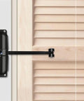 Heavy Duty Automatic Door Closer Kit With Soft Close Function for screen and storm doors, black, installed on wooden door