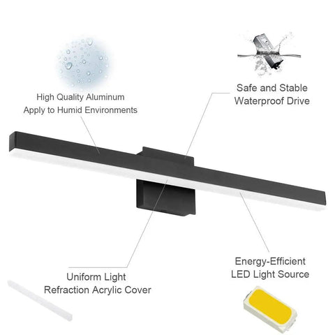 27.6 Inch Modern Black Vanity Light LED For Bathroom Wall Mount Fixture With White Light 1040 Lumen 6000K Bright White 2835 SMD