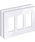 Two Pack 3-Gang Screwless Decorator Wall Plates Snow White Finish For Outlets And Light Switches With Seamless Edges Sleek Look Easy Clean Gloss Durable Polycarbonate Thermoplastic USWP6 Measures H4.69 Inches By W6.54 Inches front view
