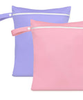 Two Pack Reusable Wet Bags With Handles And Zippers Ultra Lightweight Waterproof Cloth Diaper And Laundry Bags In Pink And Purple