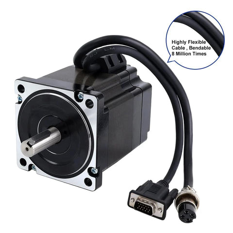 Black NEMA 34 closed-loop stepper motor with multi-connector CNC cable for CL86T driver