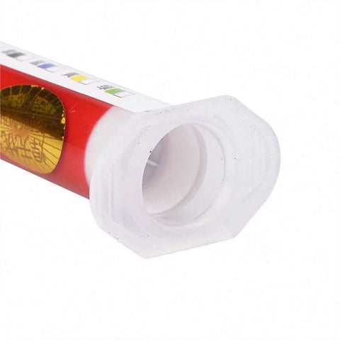Close-up of Red UV Curable Solder Mask 10cc for PCB and BGA circuit boards, showing syringe tip for precise DIY electronics