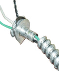 Close-up of 3/8 Inch By 25 Foot Flexible Aluminum Conduit Silver For Electrical Wiring showing cable entry and protective metal raceway.