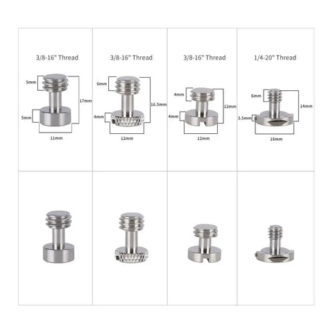 Straight Up Photography Essentials Solid Camera Screw Set With Heavy Duty 1 4 Inch 20 And 3 8 Inch 16 Threads For Dslr Cage Plate Mounts Grip Handles And Cheese Plates Go To Pack Of 24 with different screw types and dimensions.