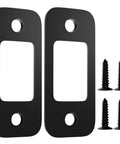 Two Pack Deadbolt Strike Plate With Backplate, 1 Inch By 2.25 Inch Round Corner Door Strike Plate In Matte Black, shown with screws