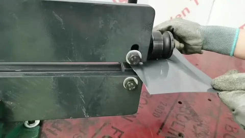 Bead Roller Sheet Metal Machine 18 Inch With 6 Die Sets Rotary Beading Tool in action, hand operating on metal sheet
