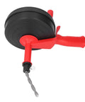 65 Manganese Steel Drain Auger Heavy Duty Pipe Snake with red handle and metal cable for clearing stubborn clogs in drains.