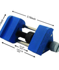 Precision Honing Guide Sharpening Jig for Chisels and Planer Blades with adjustable clamping holder, blue, dimensions shown.