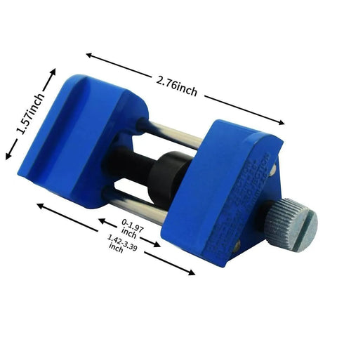 Precision Honing Guide Sharpening Jig for Chisels and Planer Blades with adjustable clamping holder, blue, dimensions shown.