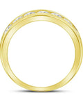 Heavy Duty 14Kt Yellow Gold Mens Wedding Channel Band Ring With 1.5Ctw Round Brilliant Cut Diamonds Perfect Size 10.5 viewed from the side.