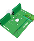 Heavy Duty Aluminum Router Table Insert Plate With Precise Cnc Milled Smooth Surface And Clear Laser Etched Scale Marks For Snappy Fence Tracking And Killer Woodworking Performance In Any Busy Shop Setup, showing green mounting features.