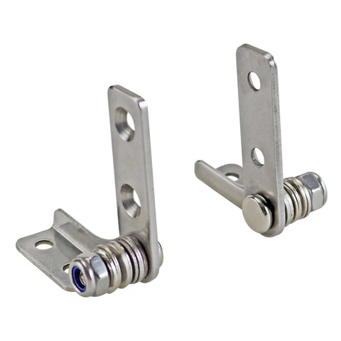 Two stainless steel damping hinges with adjustable torque, front view.