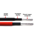 Cross-section of Heavy Duty 100 Ft Solar Extension Cable Set With Black And Red 10 AWG Wire And Six Pairs Solar Connectors