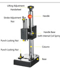 Industrial Grade Heavy Duty Manual Arbor Bench Press 0.5 Ton Adjustable Height Steel Build Shop Workhorse labeled parts diagram.